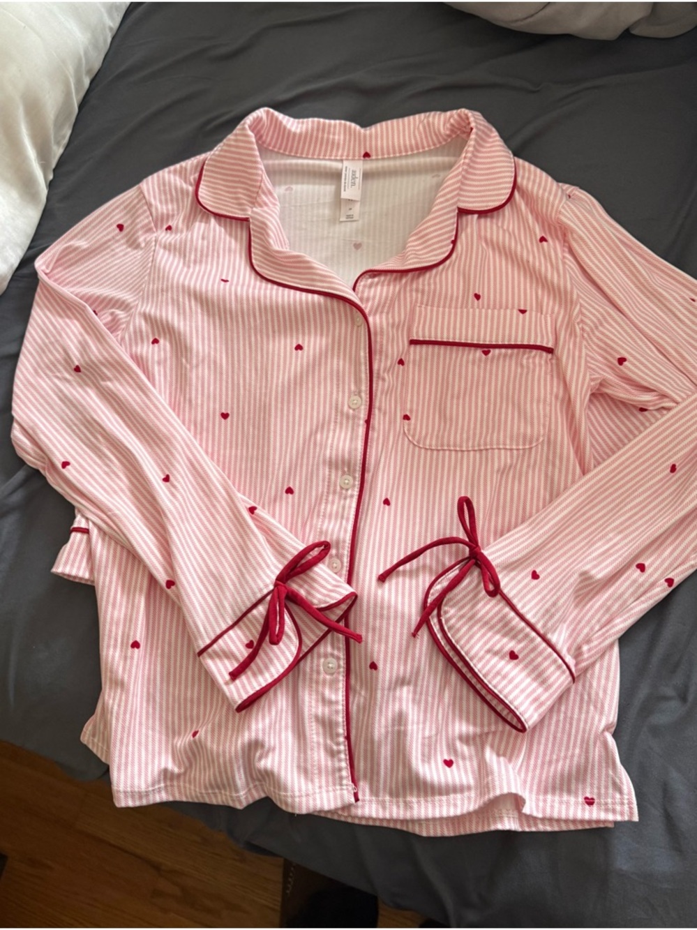 Auden Pink Striped Pajama Set with Red Heart Accents & shorts - Picture 7 of 15